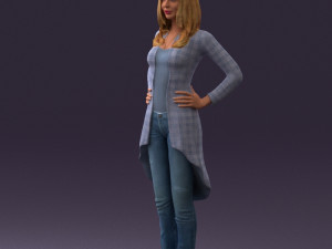 woman in jeans blue plaid coat 0536 Modello 3D
