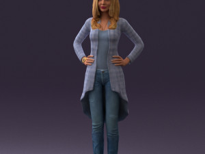 woman in jeans blue plaid coat 0536 Modello 3D