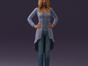 woman in jeans blue plaid coat 0536 Modello 3D