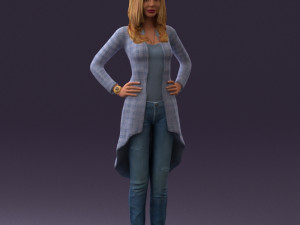 woman in jeans blue plaid coat 0536 Modello 3D