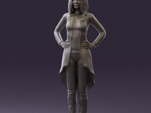 woman in jeans blue plaid coat 0536 Modello 3D