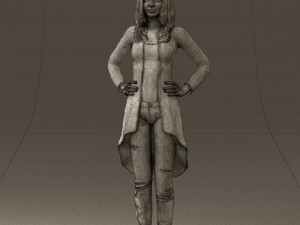woman in jeans blue plaid coat 0536 Modello 3D