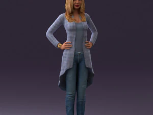 woman in jeans blue plaid coat 0536 3d print ready 3D Print Model