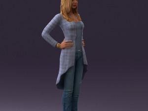 woman in jeans blue plaid coat 0536 3d print ready 3D 打印模型