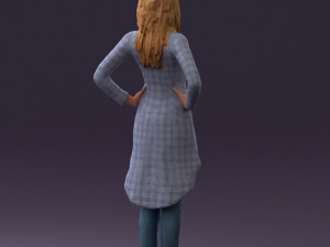 woman in jeans blue plaid coat 0536 3d print ready 3D 打印模型