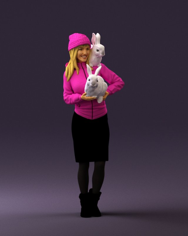 woman in pink with rabits 0558 3Dモデル .c4d .max .obj .3ds .fbx .stl .blend 