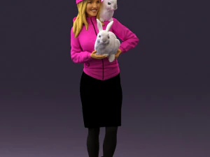 ウサギとピンクの服を着た女性 0558 3Dモデル