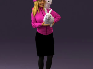 woman in pink with rabits 0558 3D Model