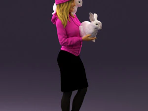 woman in pink with rabits 0558 3D Model