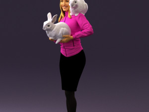 woman in pink with rabits 0558 3Dモデル