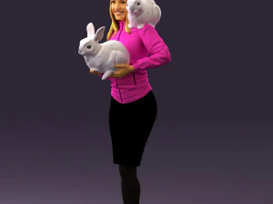 woman in pink with rabits 0558 3D Model