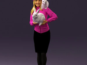 woman in pink with rabits 0558 3D Model