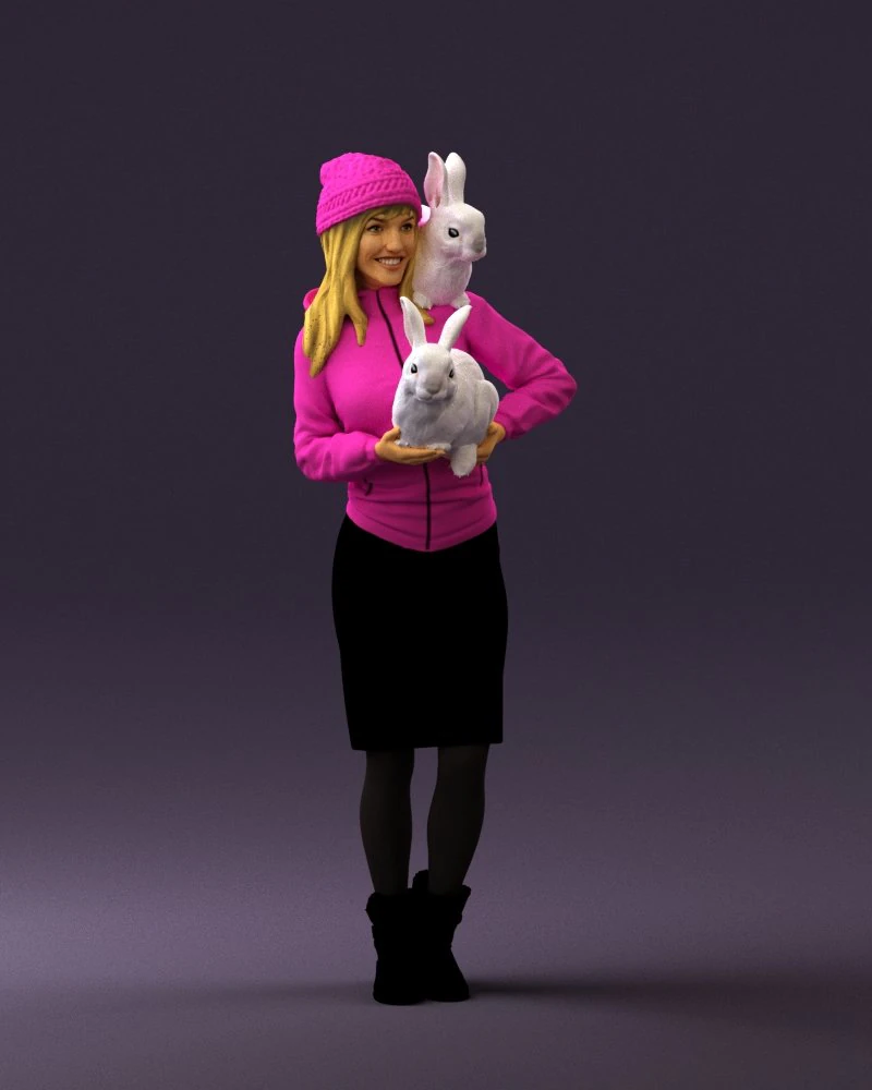 woman in pink with rabits 0558 3d print ready 3D Print Model .c4d .max .obj .3ds .fbx .stl .blend 