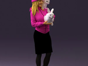 woman in pink with rabits 0558 3d print ready 3D Print Model