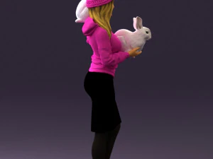 woman in pink with rabits 0558 3d print ready 3D Print Model