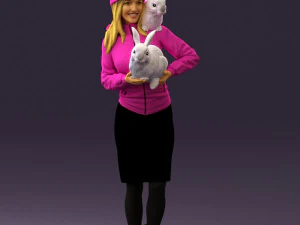 woman in pink with rabits 0558 3d print ready 3D Print Model