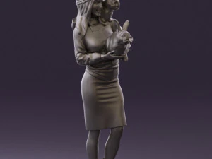 woman in pink with rabits 0558 3d print ready 3D Print Model