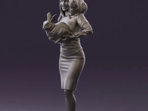 woman in pink with rabits 0558 3d print ready 3D Print Model
