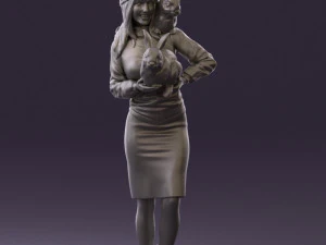 woman in pink with rabits 0558 3d print ready 3D Print Model