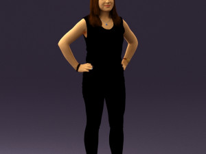 woman in black brown long hair 0560 Modèle 3D