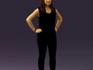 woman in black brown long hair 0560 3D Model