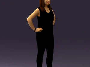 woman in black brown long hair 0560 3D Model