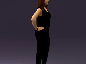 woman in black brown long hair 0560 3D Model