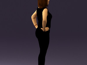 woman in black brown long hair 0560 Modèle 3D