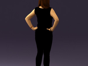woman in black brown long hair 0560 Modèle 3D