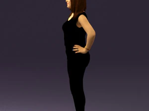 woman in black brown long hair 0560 3D Model