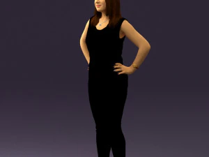 woman in black brown long hair 0560 3D Model