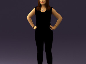 woman in black brown long hair 0560 Modèle 3D