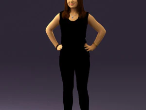 woman in black brown long hair 0560 3D Model