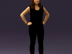woman in black brown long hair 0560 3D Model