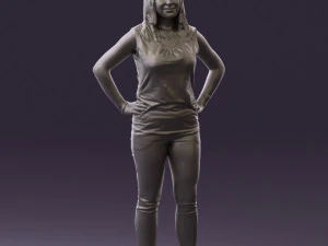 woman in black brown long hair 0560 3D Model