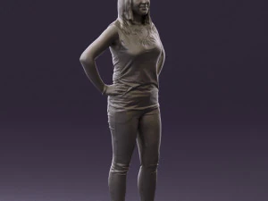 woman in black brown long hair 0560 3D Model