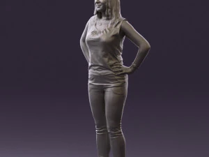 woman in black brown long hair 0560 3D Model