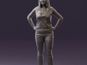 woman in black brown long hair 0560 3D Model