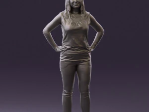 woman in black brown long hair 0560 3D Model
