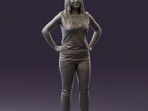 woman in black brown long hair 0560 3D Model
