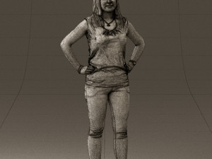 woman in black brown long hair 0560 Modèle 3D
