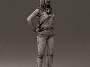 woman in black brown long hair 0560 Modèle 3D