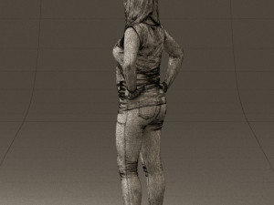 woman in black brown long hair 0560 Modèle 3D