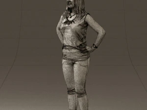 woman in black brown long hair 0560 3D Model