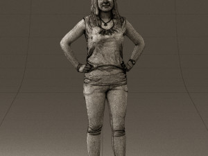 woman in black brown long hair 0560 Modèle 3D