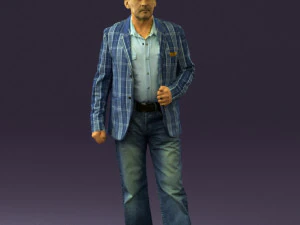 穿牛仔裤蓝色白色夹克的男人 0559 3D 打印准备就绪 3D 打印模型