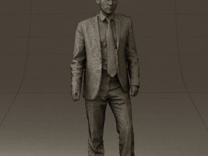 man in opened black suit 0569 3D Model