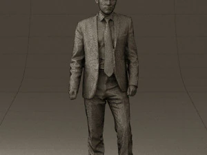 man in opened black suit 0569 3D Model