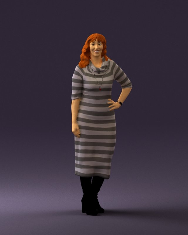 woman in striped red hair 0576 3D Model .c4d .max .obj .3ds .fbx .stl .blend 
