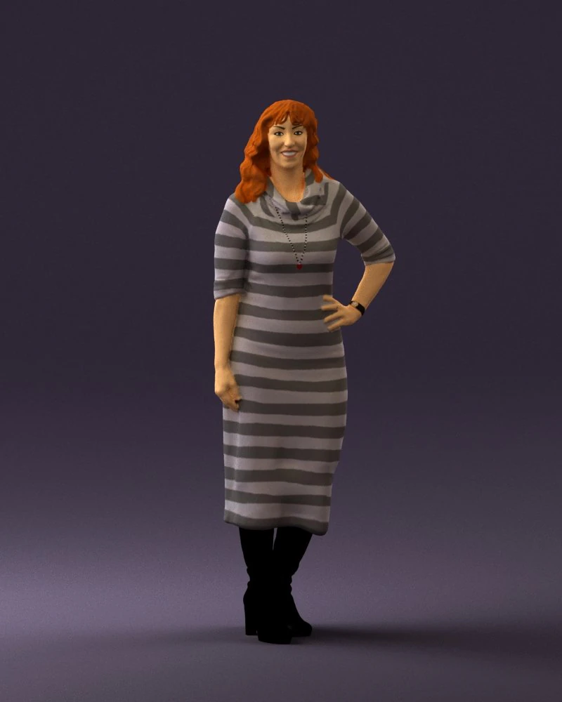 woman in striped red hair 0576 3D Model .c4d .max .obj .3ds .fbx .stl .blend 